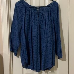 Chaps Blue Cotton Eyelet Top